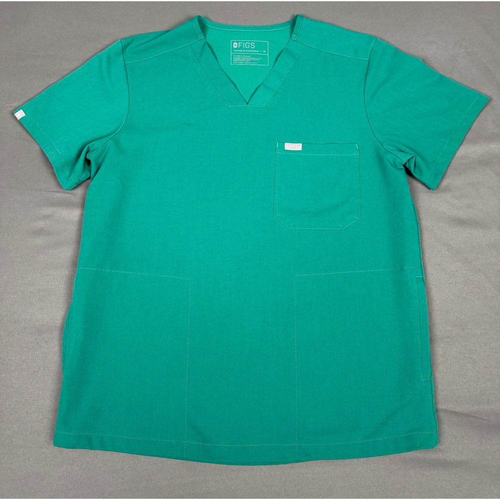 Figs Scrub Top Womens Medium Green V-Neck Technical Collection